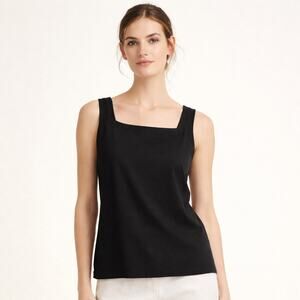 Eileen Fisher Tank Top Women XXS Black Square Neck Stretch Sleeveless Minimalist